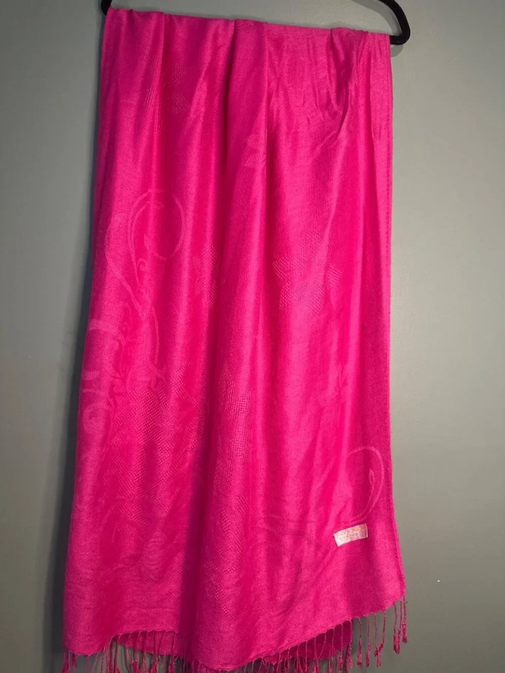 Pashmina Silk Blend Shawl Wrap Hot Pink Floral Paisley Old Money Cottagecore